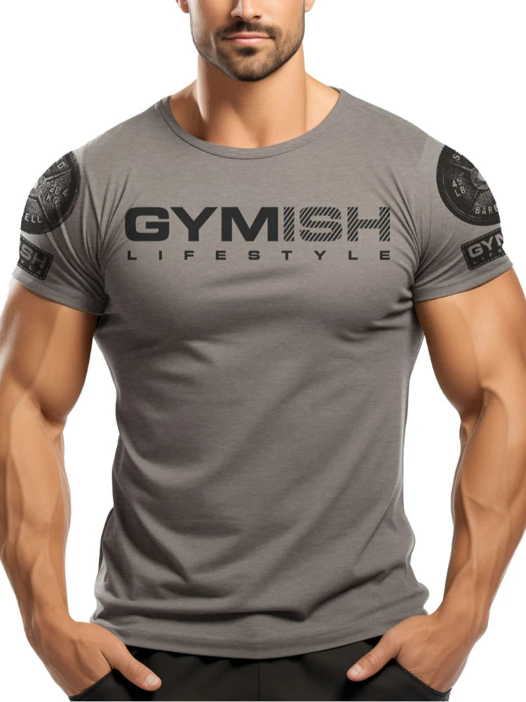 2025 Summer New Men's T-shirt European And American Style Fitness 3D Letter Print Slim Men's Top Breathable And Quick Drying