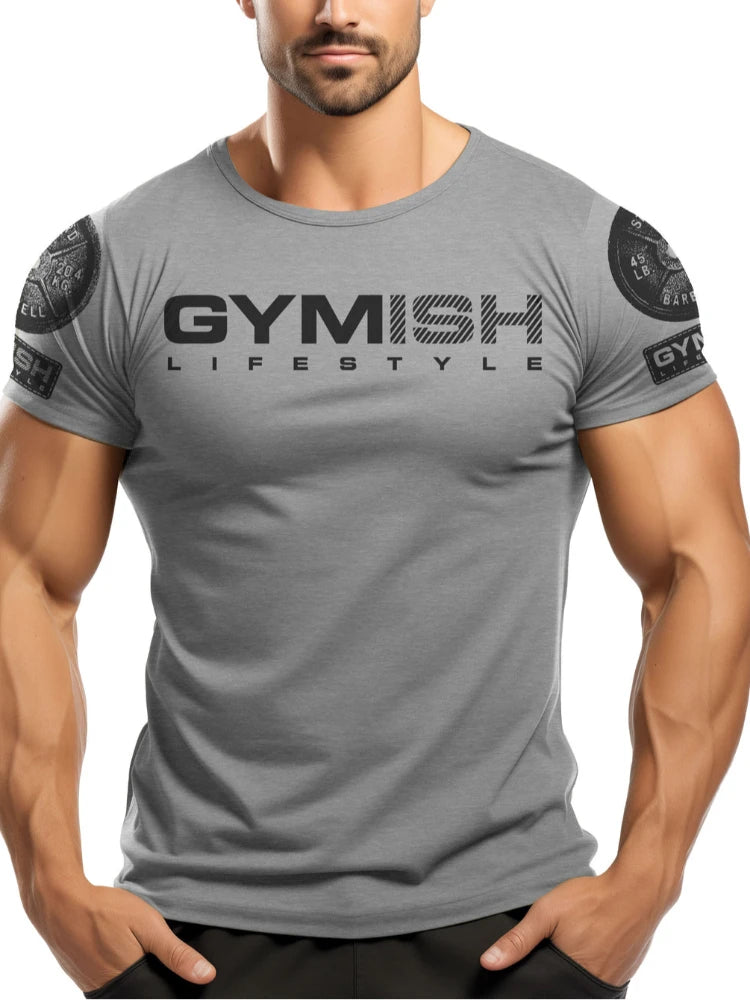 2025 Summer New Men's T-shirt European And American Style Fitness 3D Letter Print Slim Men's Top Breathable And Quick Drying-1
